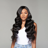 Model wearing 24" inch Brazilian Body Wave Extensions from She’s Happy Hair